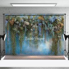 Aperturee - Aperturee Hanging Greenery and Succulent Wall Photography Backdrop Blue and Purple Floral Modern Wedding Photo Background