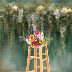 Aperturee - Aperturee Hanging Greenery and White Rose Photography Backdrop Eucalyptus Floral Wall Elegant Wedding Photo Background