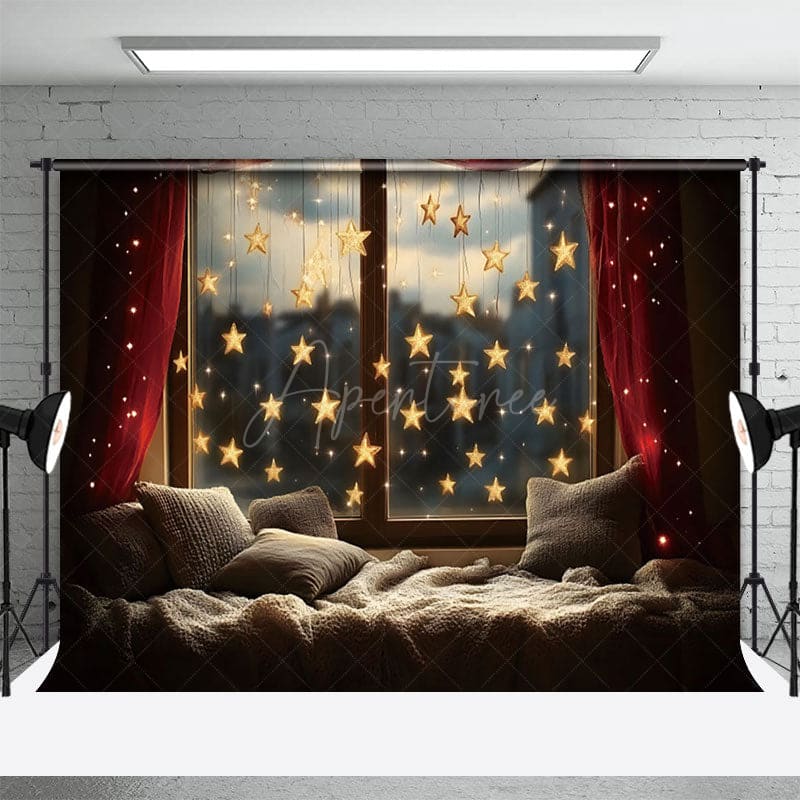 Aperturee - Aperturee Hanging Star Lights Bay Window Photography Backdrop