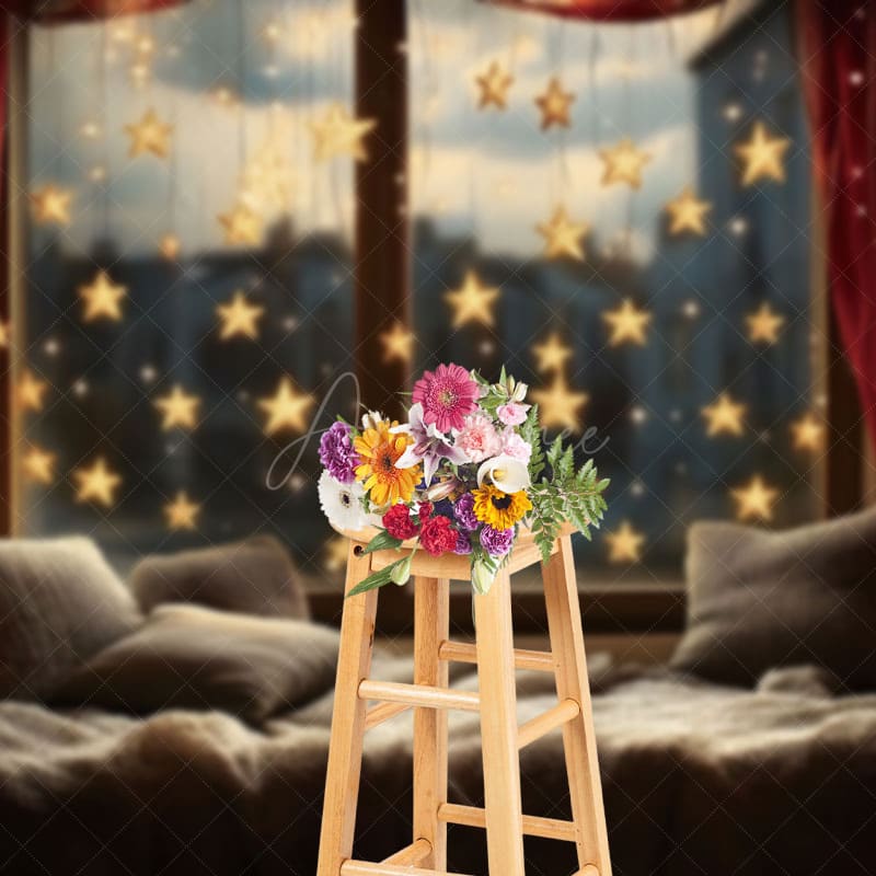 Aperturee - Aperturee Hanging Star Lights Bay Window Photography Backdrop