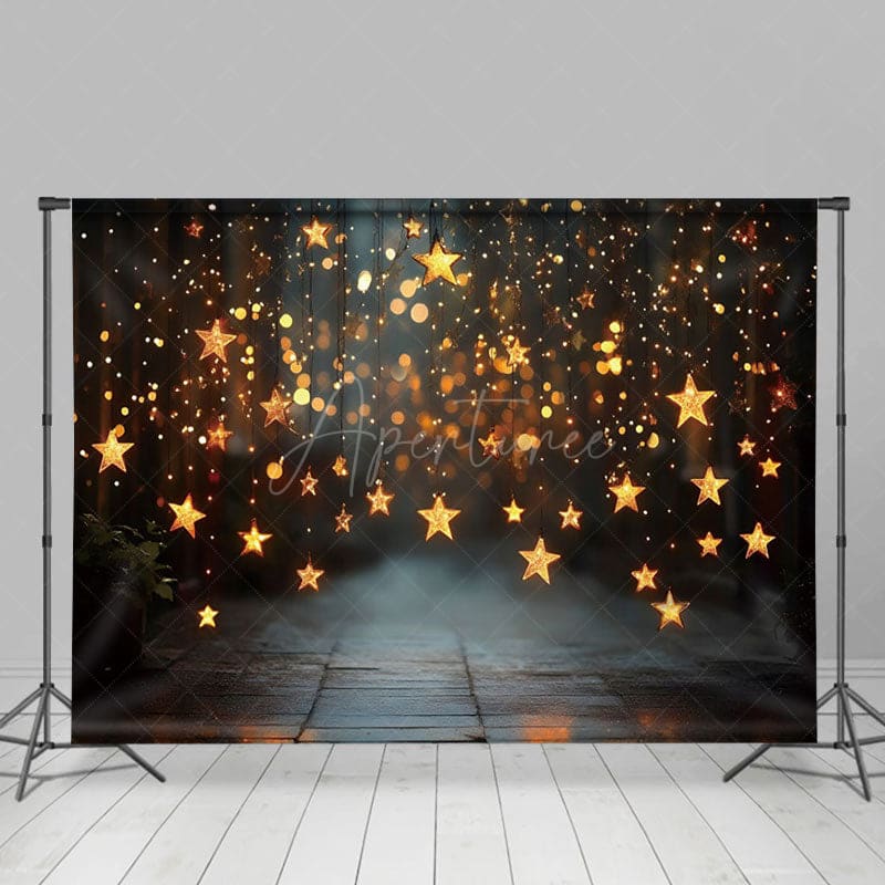Aperturee - Aperturee Hanging Star Lights Wood Bokeh Photography Backdrop
