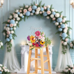 Aperturee - Aperturee Happily Ever After Floral Blue White Wedding Backdrop