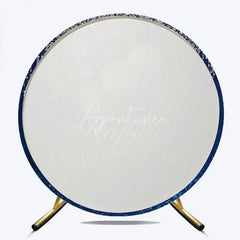 Aperturee - Aperturee Happy 18th Birthday Round Backdrop Navy Blue Silver Balloon Party Decoration Glitter Drip Background