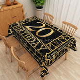 Aperturee - Aperturee Happy 20th Birthday Tablecloth in Black and Gold Elegant Party Decorations for Milestone Celebration