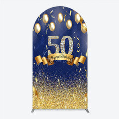 Aperturee - Aperturee Happy 50th Birthday Arch Backdrop Royal Blue and Gold Balloons Diamond Glitter Party Decor for 50th