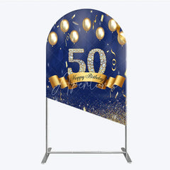 Aperturee - Aperturee Happy 50th Birthday Arch Backdrop Royal Blue and Gold Balloons Diamond Glitter Party Decor for 50th