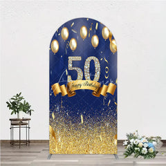 Aperturee - Aperturee Happy 50th Birthday Arch Backdrop Royal Blue and Gold Balloons Diamond Glitter Party Decor for 50th
