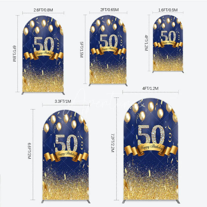 Aperturee - Aperturee Happy 50th Birthday Arch Backdrop Royal Blue and Gold Balloons Diamond Glitter Party Decor for 50th