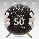 Aperturee - Aperturee Happy 50th Birthday Round Backdrop Black Silver Glitter Diamond 50th Celebration Elegant Party Decor