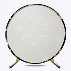 Aperturee - Aperturee Happy 50th Birthday Round Backdrop Gold Glitter Number 50 on Black Pattern Background Milestone Fifty Years Party