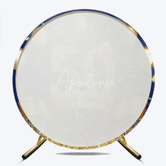 Aperturee - Aperturee Happy 50th Birthday Round Backdrop for Him or Her Royal Blue and Gold with Diamonds Cheers to 50 Years Party