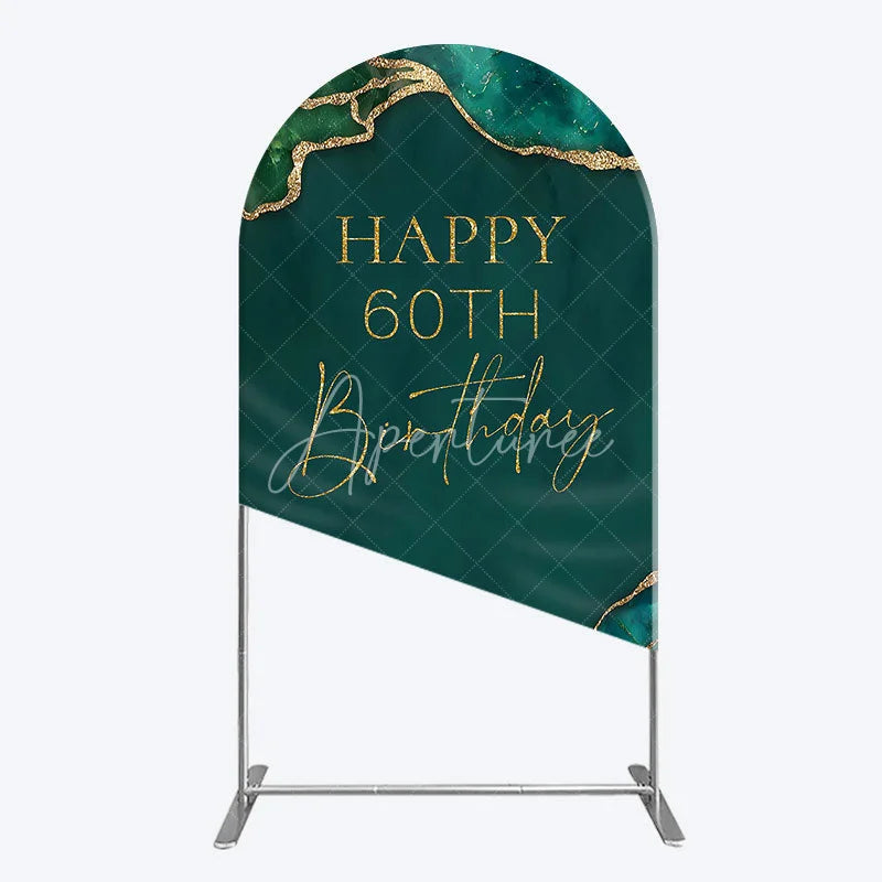Aperturee - Aperturee Happy 60th Birthday Arch Backdrop Emerald Green Gold Marble Decoration Abstract Luxury Background