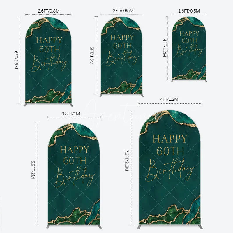 Aperturee - Aperturee Happy 60th Birthday Arch Backdrop Emerald Green Gold Marble Decoration Abstract Luxury Background