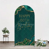Aperturee - Aperturee Happy 60th Birthday Arch Backdrop Emerald Green Gold Marble Decoration Abstract Luxury Background