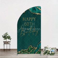 Aperturee - Aperturee Happy 60th Birthday Half Moon Arch Backdrop Emerald Green Gold Marble Decoration Abstract Luxury Background