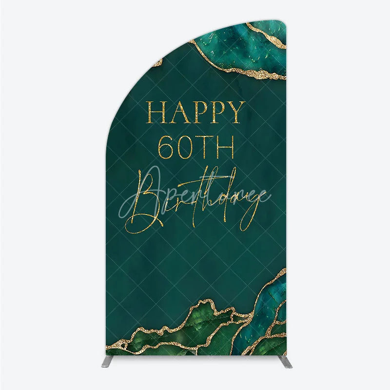 Aperturee - Aperturee Happy 60th Birthday Half Moon Arch Backdrop Emerald Green Gold Marble Decoration Abstract Luxury Background