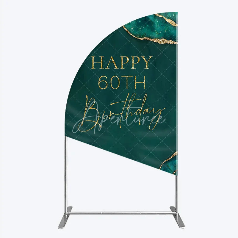 Aperturee - Aperturee Happy 60th Birthday Half Moon Arch Backdrop Emerald Green Gold Marble Decoration Abstract Luxury Background