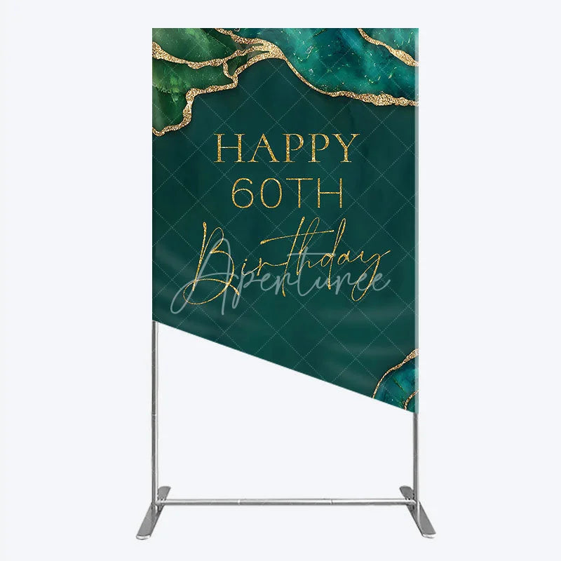 Aperturee - Aperturee Happy 60th Birthday Rectangle Backdrop Emerald Green Gold Marble Decoration Abstract Luxury Background