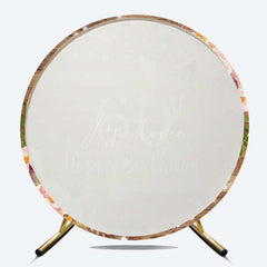 Aperturee - Aperturee Happy 60th Birthday Round Backdrop for Women Rustic Wood with Pink Floral Sixtieth Milestone Party Photo Prop