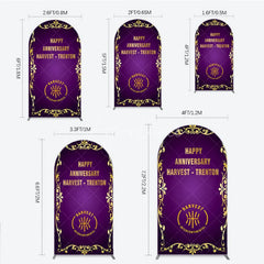 Aperturee - Aperturee Happy Anniversary Corporate Event Arch Backdrop Elegant Purple and Gold Ornate Frame Company Party Photo Booth Decor