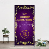 Aperturee - Aperturee Happy Anniversary Corporate Event Rectangle Backdrop Elegant Purple and Gold Ornate Frame Company Party Photo Booth