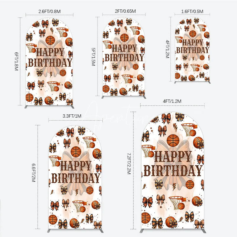 Aperturee - Aperturee Happy Birthday Arch Backdrop Basketballs or Bows Gender Reveal He or She Sports Theme Party Decor