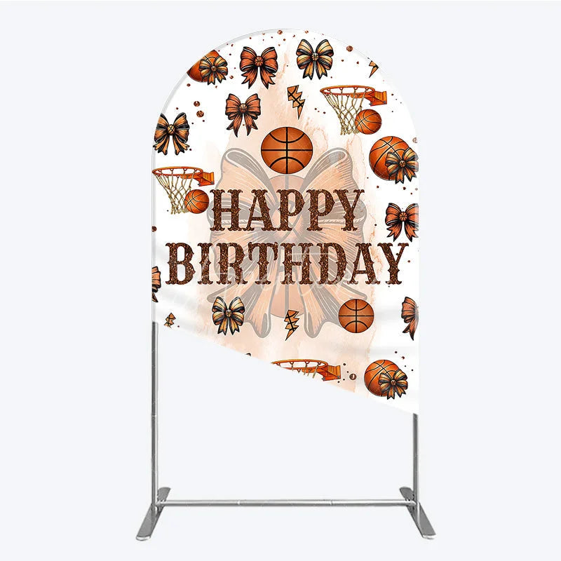 Aperturee - Aperturee Happy Birthday Arch Backdrop Basketballs or Bows Gender Reveal He or She Sports Theme Party Decor