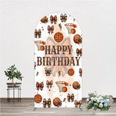 Aperturee - Aperturee Happy Birthday Arch Backdrop Basketballs or Bows Gender Reveal He or She Sports Theme Party Decor