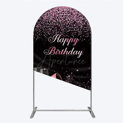 Aperturee - Aperturee Happy Birthday Arch Backdrop for Her Pink Glitter High Heels and Champagne Fabulous Women’s Party Photo Prop