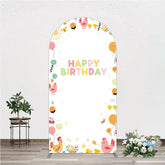 Aperturee - Aperturee Happy Birthday Arch Backdrop for Kids Cute Farm Friends with Chicken and Chicks Sunshine and Rainbow Party Prop