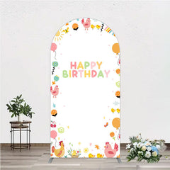 Aperturee - Aperturee Happy Birthday Arch Backdrop for Kids Cute Farm Friends with Chicken and Chicks Sunshine and Rainbow Party Prop