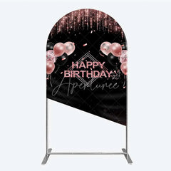 Aperturee - Aperturee Happy Birthday Arch Backdrop Rose Gold Balloons Black Glitter Champagne Decor