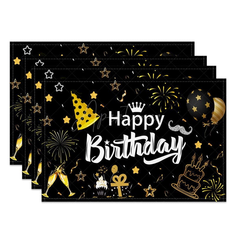 Aperturee - Aperturee Happy Birthday Balloons Black Set of 4 Placemats