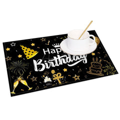 Aperturee - Aperturee Happy Birthday Balloons Black Set of 4 Placemats