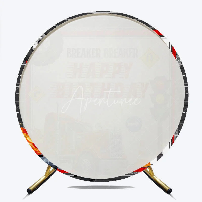 Aperturee - Aperturee Happy Birthday Big Rig Truck Round Backdrop Transportation Theme Red Semi Truck Party Supplies for Boy