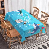 Aperturee - Aperturee Happy Birthday Blue Shark Party Rectangle Tablecloth
