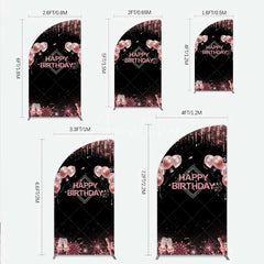 Aperturee - Aperturee Happy Birthday Half Moon Arch Backdrop Rose Gold Balloons Black Glitter Champagne Decor