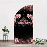 Aperturee - Aperturee Happy Birthday Half Moon Arch Backdrop Rose Gold Balloons Black Glitter Champagne Decor