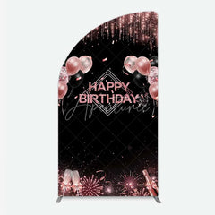 Aperturee - Aperturee Happy Birthday Half Moon Arch Backdrop Rose Gold Balloons Black Glitter Champagne Decor