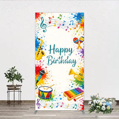 Aperturee - Aperturee Happy Birthday Musical Instruments Rectangle Arch Backdrop Vibrant Colorful Paint Splatters Party Decor