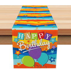 Aperturee - Aperturee Happy Birthday Party Table Runner with Colorful Stars and Balloons for Kids Celebration Table Decoration