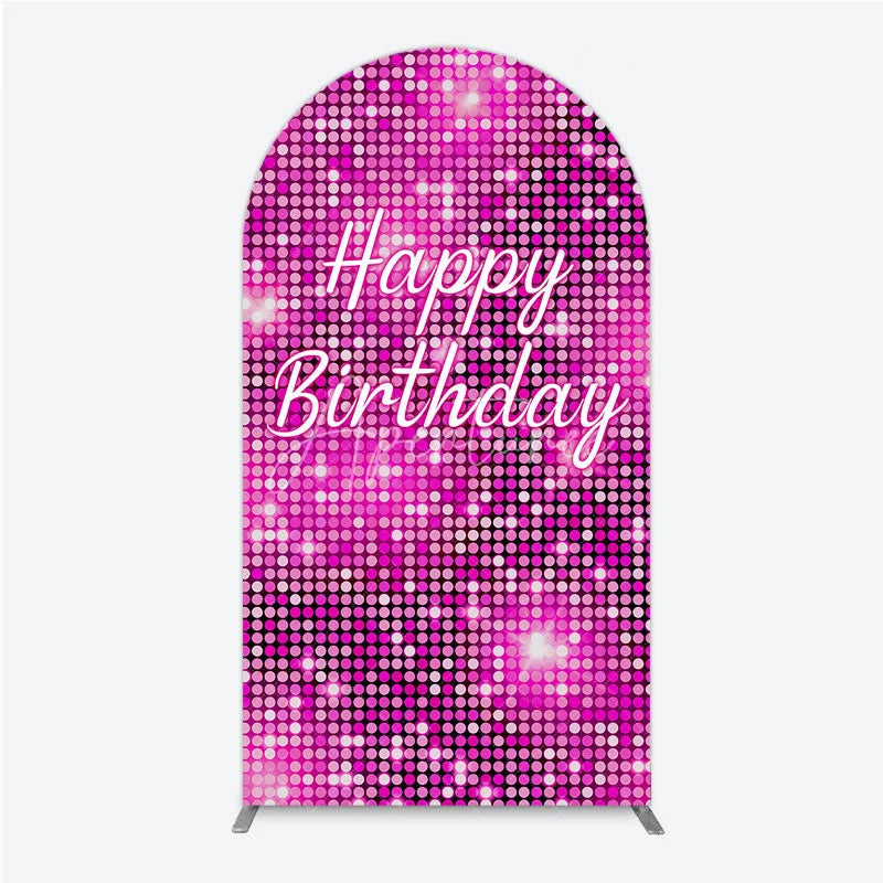 Aperturee - Aperturee Happy Birthday Pink Disco Arch Backdrop Glam Sequin Glitter Effect Girl’s Night Out Party Photo Booth Decor