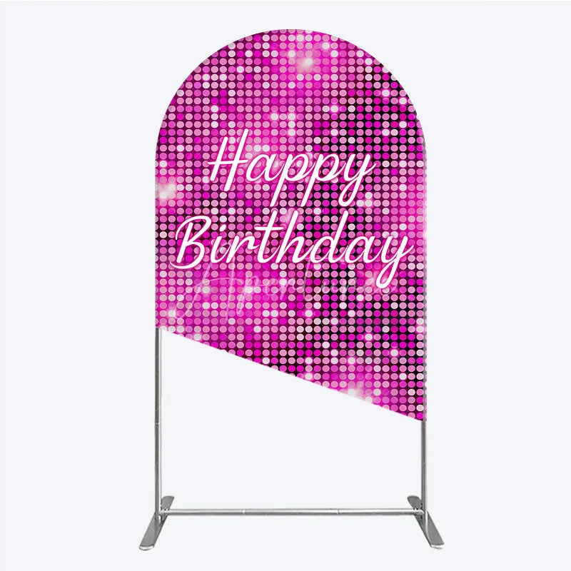 Aperturee - Aperturee Happy Birthday Pink Disco Arch Backdrop Glam Sequin Glitter Effect Girl’s Night Out Party Photo Booth Decor
