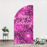 Aperturee - Aperturee Happy Birthday Pink Disco Half Moon Arch Backdrop Glam Sequin Glitter Effect Girl’s Night Out Party Photo Booth Decor