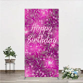 Aperturee - Aperturee Happy Birthday Pink Disco Rectangle Backdrop Glam Sequin Glitter Effect Girl’s Night Out Party Photo Booth Decor