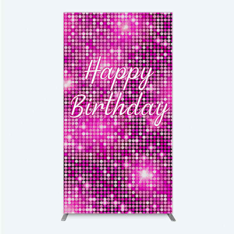 Aperturee - Aperturee Happy Birthday Pink Disco Rectangle Backdrop Glam Sequin Glitter Effect Girl’s Night Out Party Photo Booth Decor