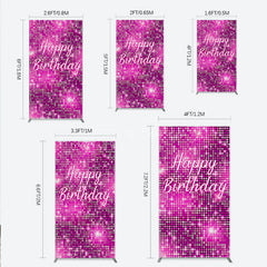 Aperturee - Aperturee Happy Birthday Pink Disco Rectangle Backdrop Glam Sequin Glitter Effect Girl’s Night Out Party Photo Booth Decor
