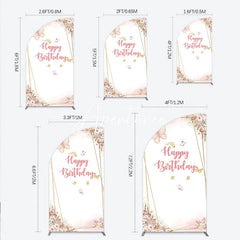 Aperturee - Aperturee Happy Birthday Pink Gold Butterfly Half Moon Arch Backdrop Elegant Bohemian Floral Decor.