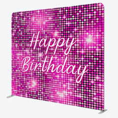 Aperturee - Aperturee Happy Birthday Pink Sequin Tension Fabric Backdrop Disco Ball Glitter Effect Background Glam Party Decor for Girls