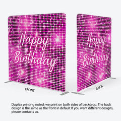 Aperturee - Aperturee Happy Birthday Pink Sequin Tension Fabric Backdrop Disco Ball Glitter Effect Background Glam Party Decor for Girls